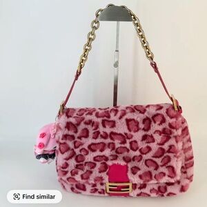 ISO Fendi Pink Leopard Print Fluffy Fur Baguette